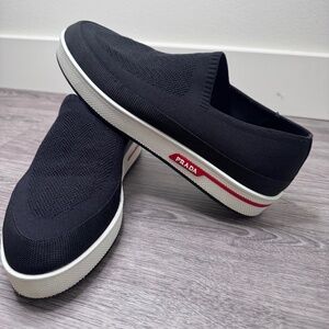 Prada Black Knit Slip-On Sneakers – Size 38 – Made in Italy
